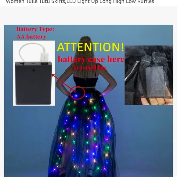 Women Tulle Tutu Skirts,LED Light Up Long High Low Ruffles ,1*4AA battery - Picture 2 of 3